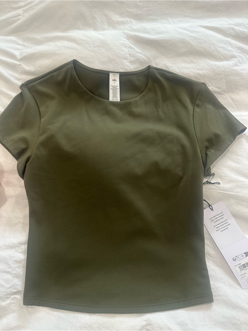 ALO Yoga Short Sleeve Crew Neck Top in Olive Green